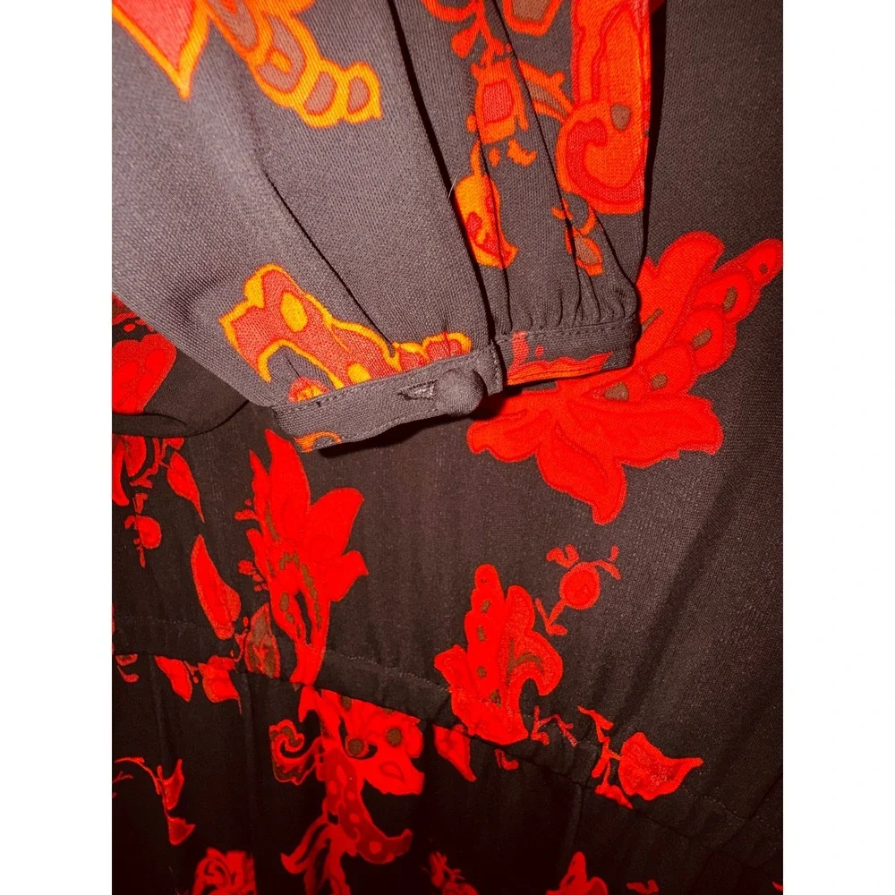 Tory Burch Black Red Floral Midi Dress Medium Classic Luxury Church Office Goth - Picture 8 of 9